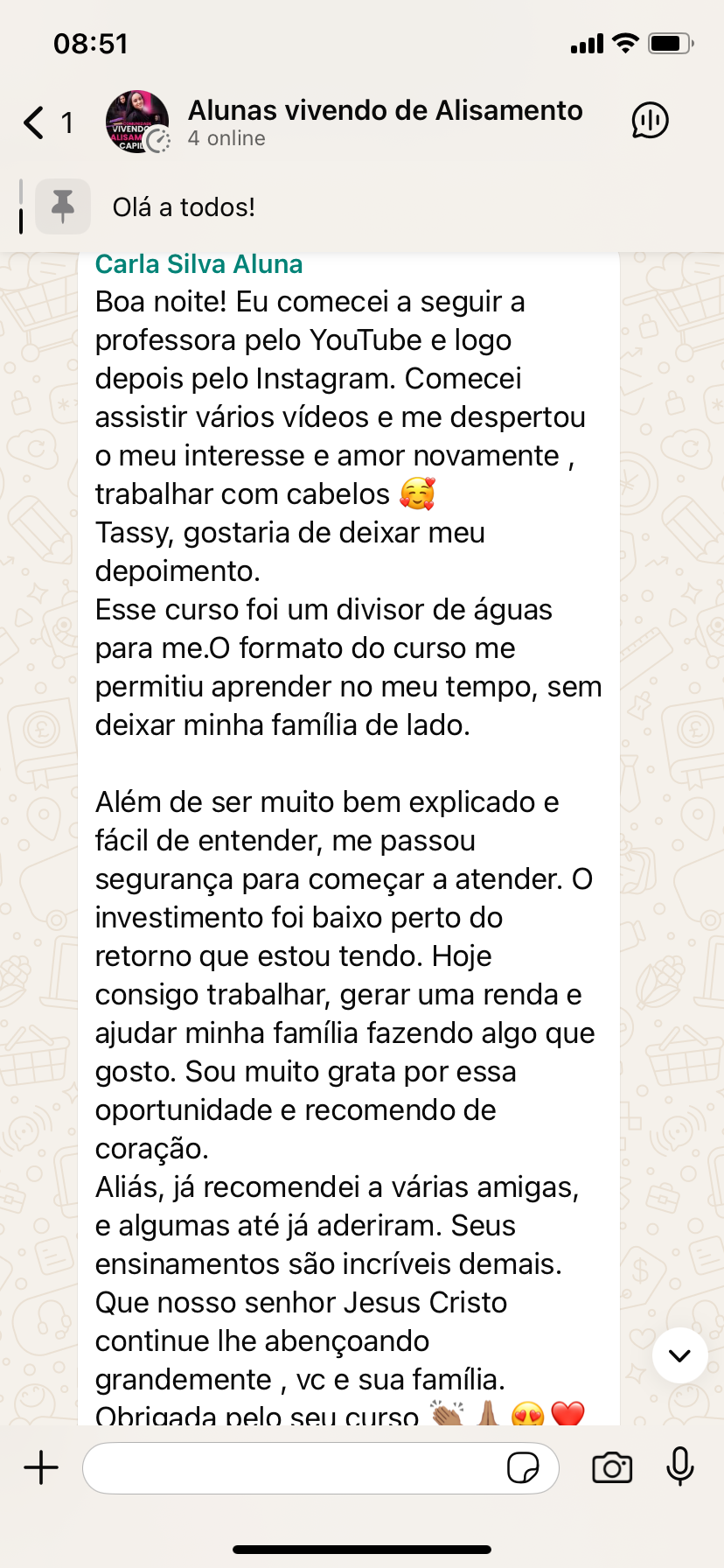 Depoimento de Carla, aluna do curso
